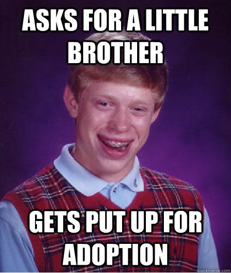 asks for a little brother gets put up for adoption - asks for a little brother gets put up for adoption  Bad Luck Brian