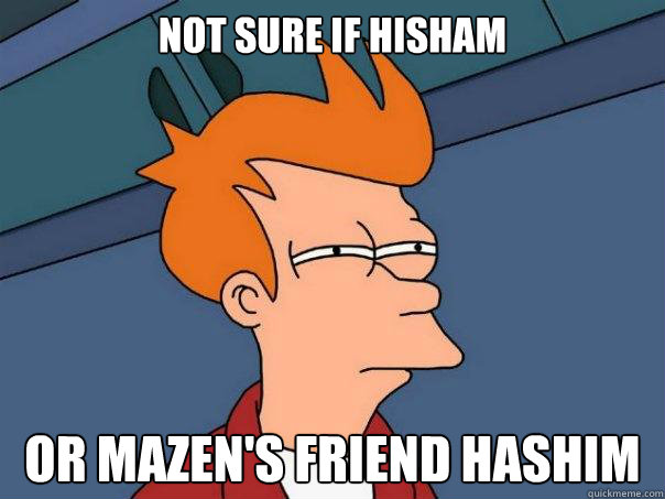 Not sure if Hisham Or Mazen's friend Hashim   Futurama Fry