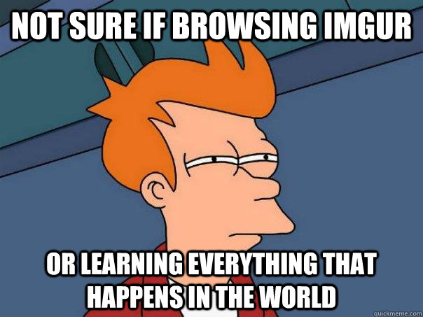 Not sure if browsing imgur Or learning everything that happens in the world  Futurama Fry