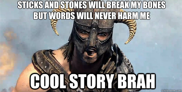 Sticks and stones will break my bones
But words will never harm me cool story brah  skyrim