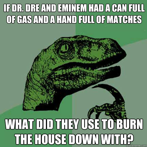 If Dr. Dre and Eminem had a can full of gas and a hand full of matches What did they use to burn the house down with?  Philosoraptor