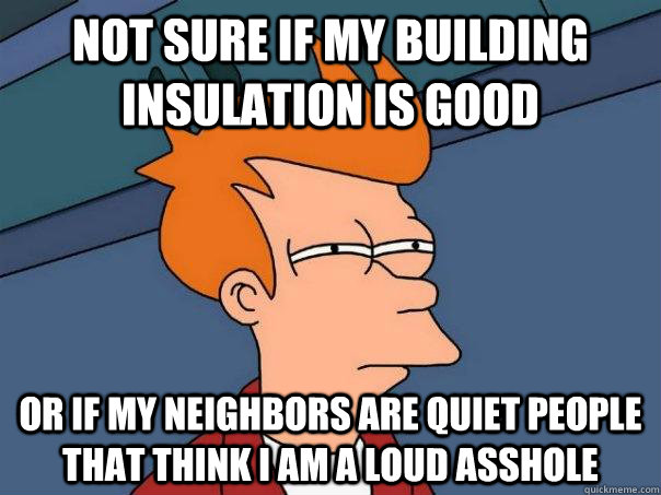 not sure if my building insulation is good or if my neighbors are quiet people that think i am a loud asshole  Futurama Fry