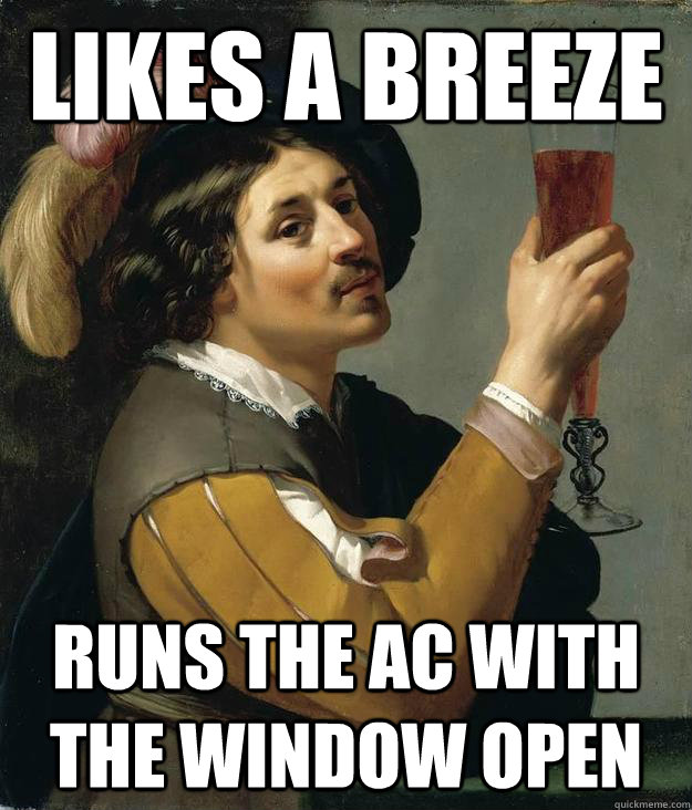 Likes a breeze runs the AC with the window open - Likes a breeze runs the AC with the window open  Mildy Extravagant man