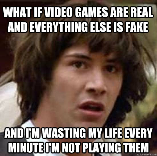 what if video games are real and everything else is fake and I'm wasting my life every minute I'm not playing them  conspiracy keanu