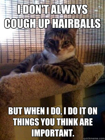 I don't always cough up hairballs but when I do, I do it on things you think are important.  The Most Interesting Cat in the World