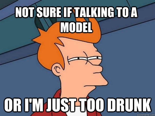 not sure if talking to a model or i'm just too drunk  Futurama Fry