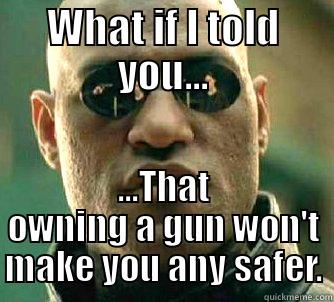 More NRA propaganda - WHAT IF I TOLD YOU... ...THAT OWNING A GUN WON'T MAKE YOU ANY SAFER. Matrix Morpheus