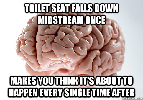 TOILET SEAT FALLS DOWN MIDSTREAM ONCE MAKES YOU THINK IT'S ABOUT TO HAPPEN EVERY SINGLE TIME AFTER   Scumbag Brain