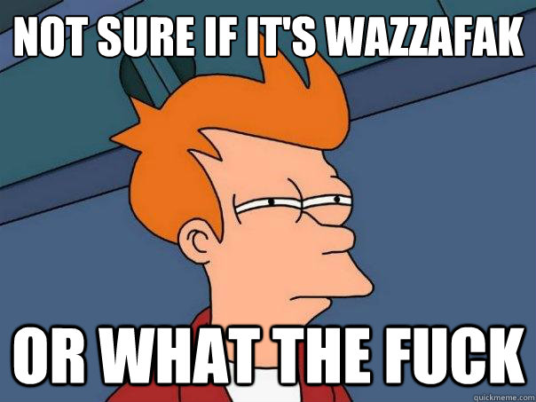 Not sure if it's WAZZAFAK Or WHAT THE FUCK  Futurama Fry