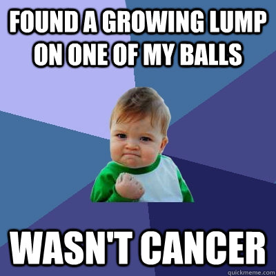 Found a growing lump on one of my balls Wasn't cancer - Found a growing lump on one of my balls Wasn't cancer  Success Kid