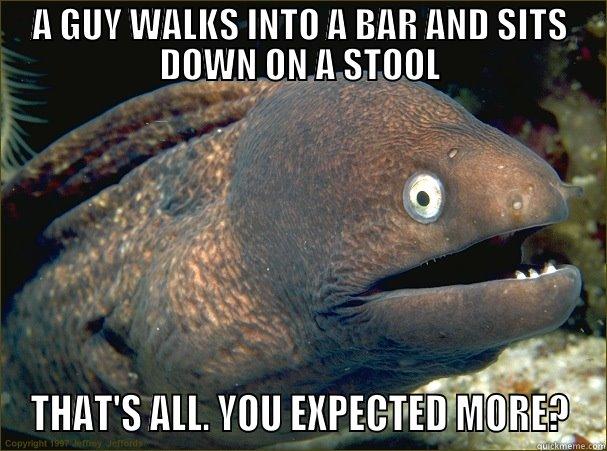 BAD JOKE EEL - A GUY WALKS INTO A BAR AND SITS DOWN ON A STOOL THAT'S ALL. YOU EXPECTED MORE? Bad Joke Eel