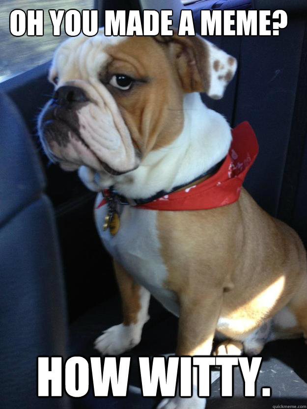 Oh you made a meme? How witty.  Unimpressed bulldog