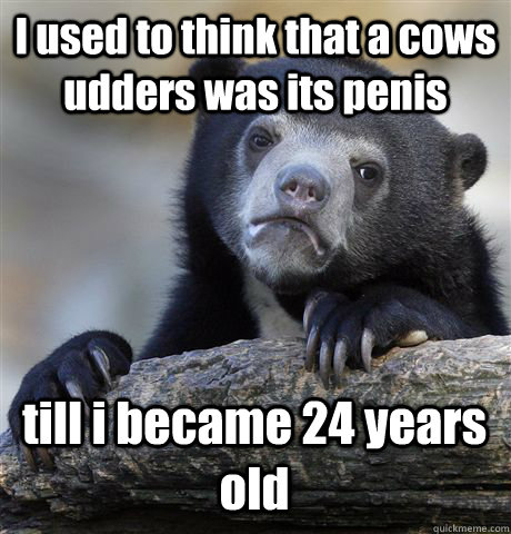 I used to think that a cows udders was its penis till i became 24 years old  Confession Bear