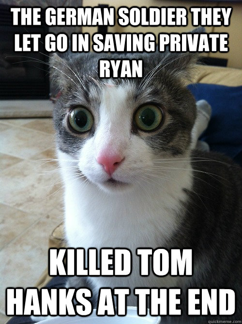 The German soldier they let go in Saving Private Ryan  killed Tom Hanks at the end   Sudden Clarity Cat