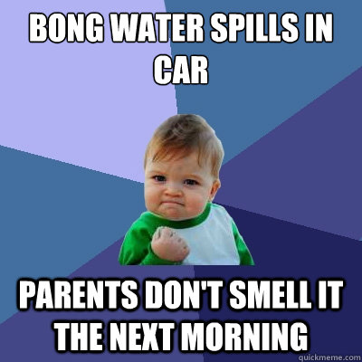 Bong water spills in car Parents don't smell it the next morning  Success Kid