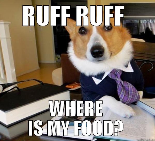 omg so funny - RUFF RUFF  WHERE IS MY FOOD? Lawyer Dog