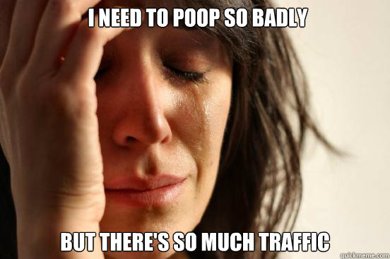 I NEED TO POOP SO BADLY BUT THERE'S SO MUCH TRAFFIC  First World Problems