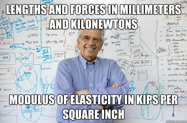 Lengths and forces in millimeters and kilonewtons modulus of elasticity in kips per square inch  Engineering Professor