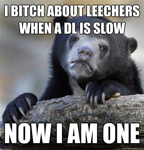 i bitch about leechers when a dl is slow now i am one  Confession Bear