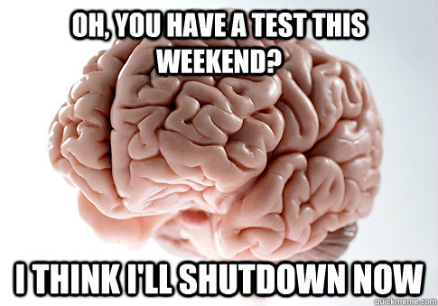 oh, you have a test this weekend? i think i'll shutdown now  Scumbag Brain