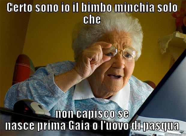 CERTO SONO IO IL BIMBO MINCHIA SOLO CHE NON CAPISCO SE NASCE PRIMA GAIA O L'UOVO DI PASQUA Grandma finds the Internet