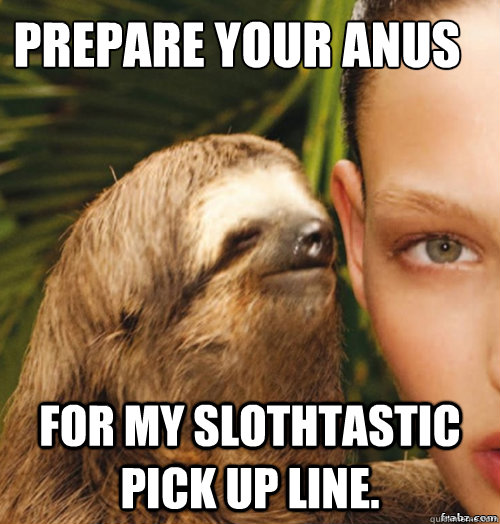 Prepare your anus  for my slothtastic pick up line.   rape sloth