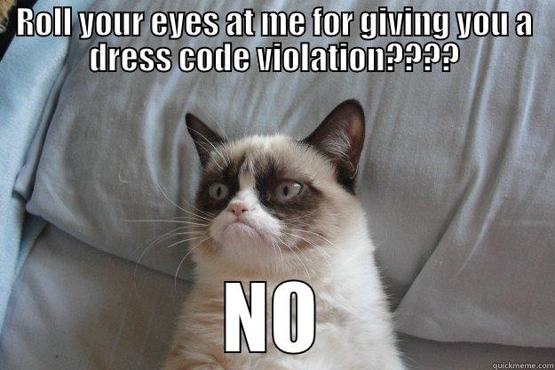 ROLL YOUR EYES AT ME FOR GIVING YOU A DRESS CODE VIOLATION???? NO Grumpy Cat