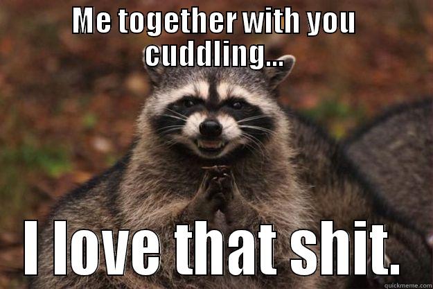 ME TOGETHER WITH YOU CUDDLING... I LOVE THAT SHIT. Evil Plotting Raccoon