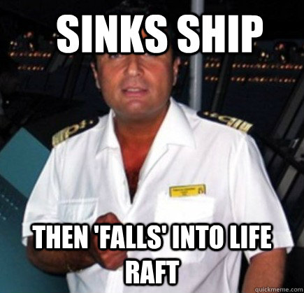 Sinks ship then 'falls' into life raft  