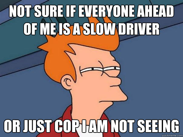 not sure if everyone ahead of me is a slow driver or just cop i am not seeing  Futurama Fry