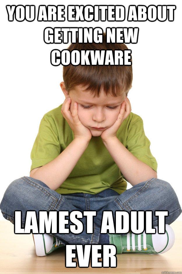 You are excited about getting new cookware Lamest adult ever  Disappointed Inner Child