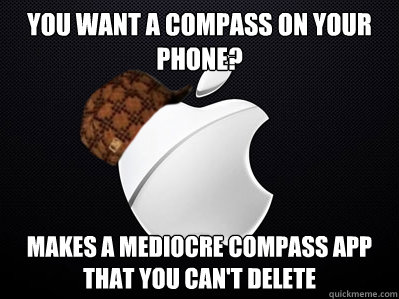 You want a compass on your phone? Makes a mediocre compass app that you can't delete  Scumbag Apple