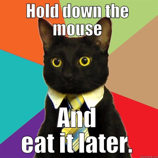 HOLD DOWN THE MOUSE AND EAT IT LATER. Business Cat