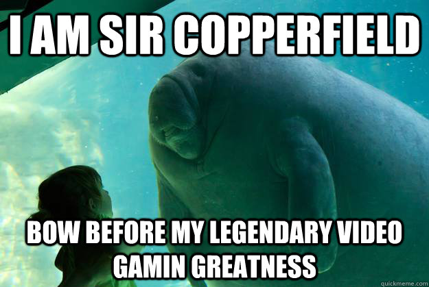 I am sir copperfield  bow before my legendary video gamin greatness  Overlord Manatee