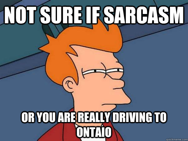 Not sure if sarcasm or you are really driving to ontaio  Futurama Fry