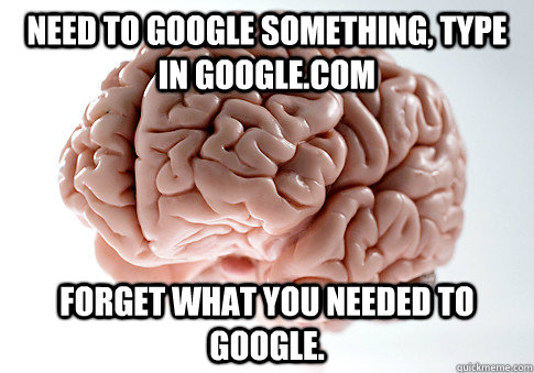 Need to google something, type in google.com Forget what you needed to google.  Scumbag Brain