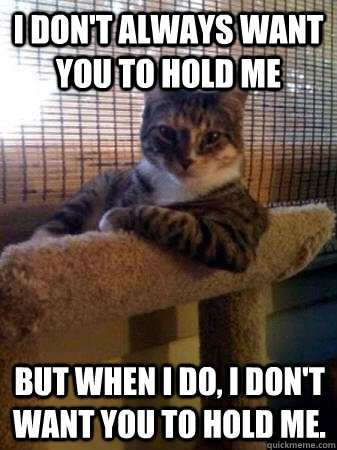 I don't always want you to hold me but when I do, I don't want you to hold me.  The Most Interesting Cat in the World