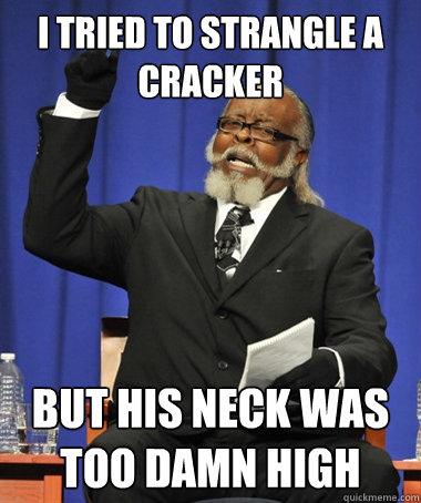 I tried to strangle a cracker but his neck was too damn high  The Rent Is Too Damn High