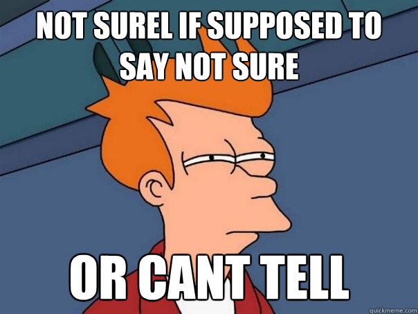 not surel if supposed to say not sure or cant tell  Futurama Fry