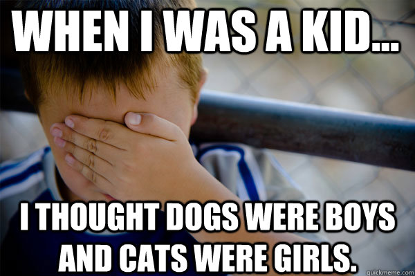 WHEN I WAS A KID... I thought dogs were boys and cats were girls.  Confession kid