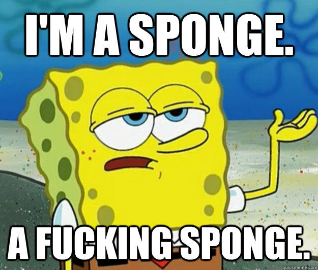 I'm a sponge. A fucking sponge.  Tough Spongebob