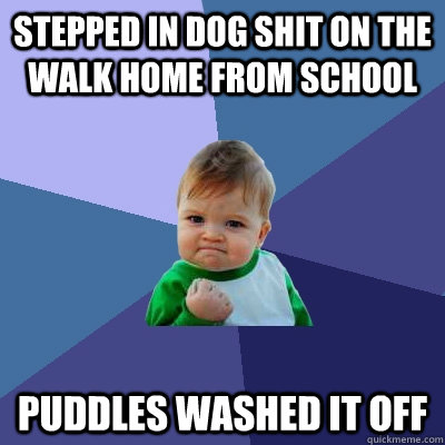 Stepped in dog shit on the walk home from school Puddles washed it off - Stepped in dog shit on the walk home from school Puddles washed it off  Success Kid