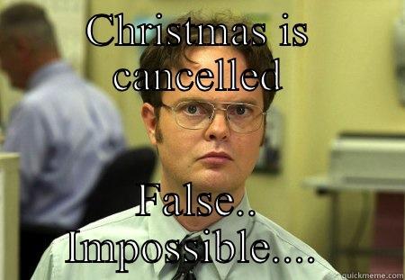 CHRISTMAS IS CANCELLED FALSE.. IMPOSSIBLE....  Schrute