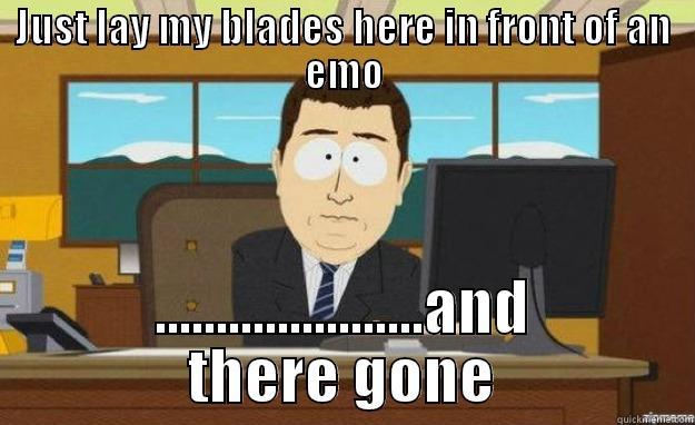 JUST LAY MY BLADES HERE IN FRONT OF AN EMO ......................AND THERE GONE aaaand its gone