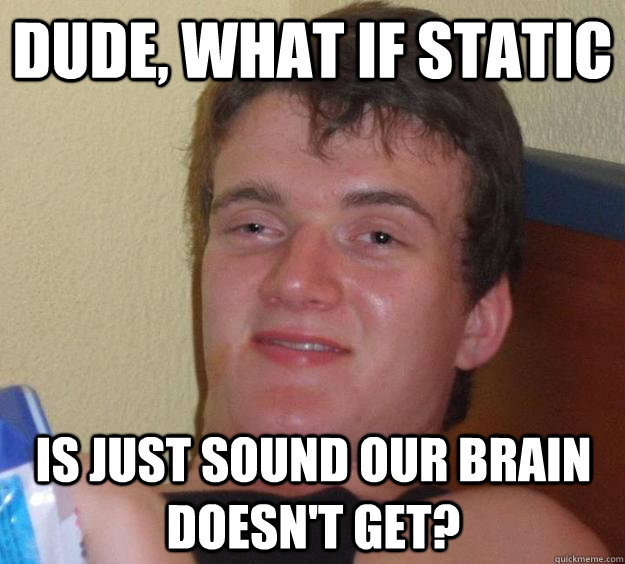 Dude, what if static is just sound our brain doesn't get?  10 Guy