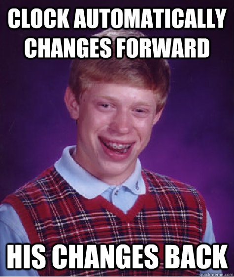 Clock automatically changes forward his changes back  Bad Luck Brian