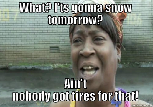 WHAT? I'TS GONNA SNOW TOMORROW? AIN'T NOBODY GOT TIRES FOR THAT! Misc