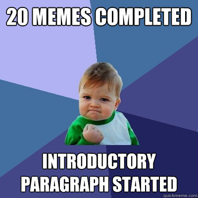 20 memes completed Introductory paragraph started  Success Kid