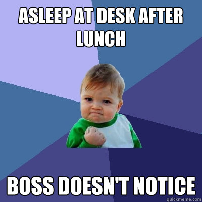 Asleep at desk after lunch boss doesn't notice  Success Kid