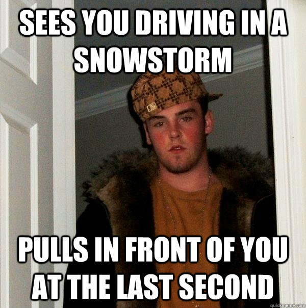 Sees you driving in a snowstorm Pulls in front of you at the last second - Sees you driving in a snowstorm Pulls in front of you at the last second  Scumbag Steve